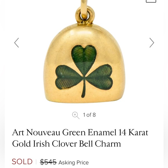 Art Nouveau Green Enamel 14 Karat
Gold Irish Clover Bell Charm - Picture 7 of 9